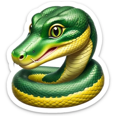cinematic-cute-Green anaconda-portrait-emoji,-head-tilted-playfully-and-inquisitively,-with-a-sleek,-shimmering-body-adorned-with-detailed-scale-sriped patterns-and-round,-sparkling-eyes-full-of-wonder,-simplified-yet-irresistibly-adorable-features sticker