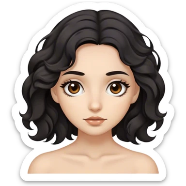 A girl with black wavy hair and brown eyes. She’s beige and very beautiful her beauty is amazing but she has dark circles  sticker
