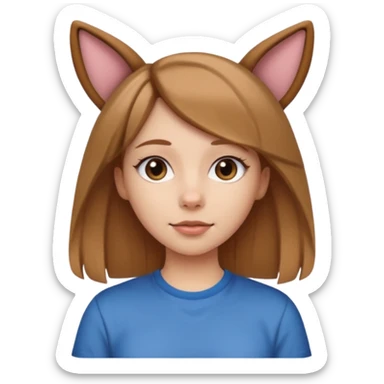 White girl with straight brown hair name is Valentina put dog ears on her and make he rlike like a bith but still not ugly just the dog prt of it and also have a shirt that says siri on it LONG LIGHT BROWN HAIR the shrit must say siri on ittt dont draw a dog just dog years sticker