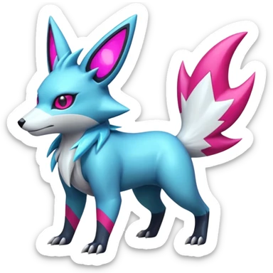 White and magenta pastel shiny glossy smooth soft glowing cyperpunk futuristic feral Zangoose-Manectric-Luxray-Umbreon-Vaporeon-Amaura-Electrike-fusion-creature  sticker