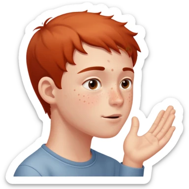 A boy showing right cheek to her mother asking for a gentle playful slap only boy no picture of mother included in emoji
Give side view of right cheek sticker