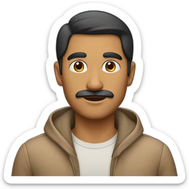 A man with identical eyebrows and a little mustache and he is Indian his skin color is tan sticker