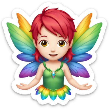 fairy with red hair, rainbow wings, happy, chibi full body sticker