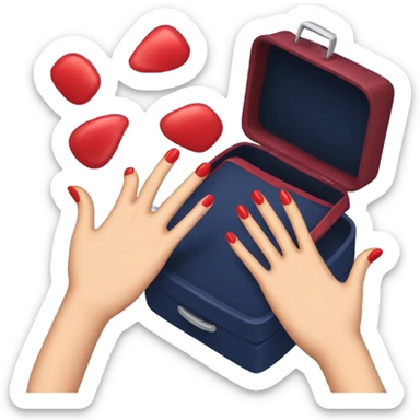 
female hand with red manicure holding a dark blue case sticker
