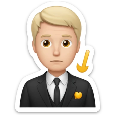 white man in formal suit in thought, showing something sticker