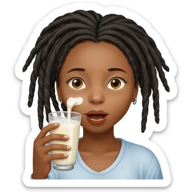 Black girl with locs with milk on face spitting into a glass sticker