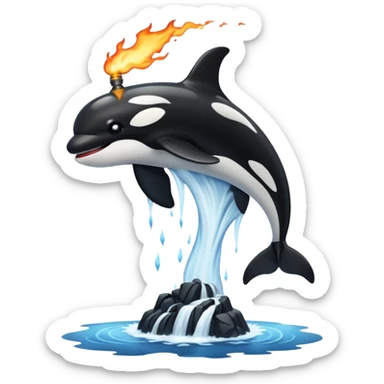 an orca on a waterfall using a firewand sticker
