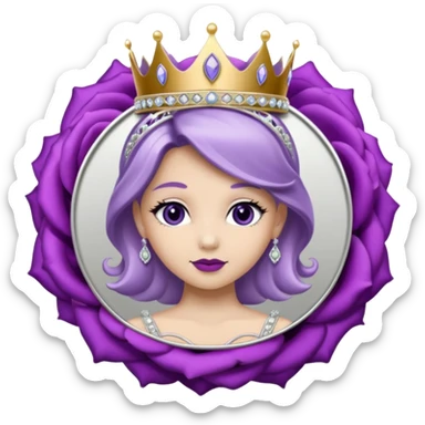 Purple rose flower, silver circle plaque, silver tiara sticker