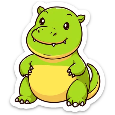 A fat komodo dragon with a bloated stomach, mid-hiccup with its body bouncing slightly from the hiccup sticker