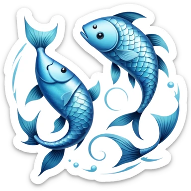 The zodiac symbol Pisces. Two fish in a “yin-yang” formation. One fish’s head is facing the other fish’s tail, and vice versa forming a hoop sticker