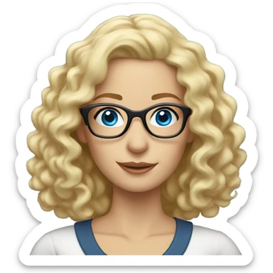 Woman teacher blonde long curly hair glasses blue eyes with book sticker