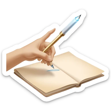 A glowing, slightly transparent hand—representing the future self—emerges from a piece of paper, offering a pen to the present self. The present self’s hand, solid and real, reaches out to take it, symbolizing the moment of choosing action over procrastination, guided by the future self’s wisdom. sticker