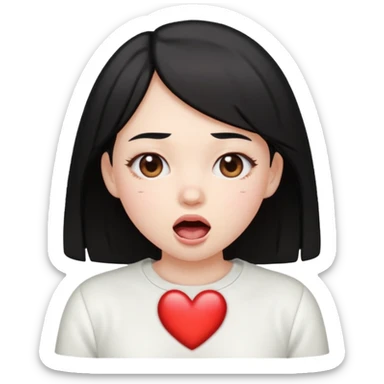 Heart-eyes emoji with a heart next to it and drooling
Black-haired girl, loves white sticker