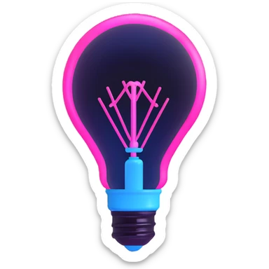 neon lightbulb glowing blue and pink with soft glossy highlight and modern minimal shape sticker