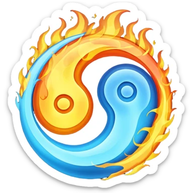 The fire and water emojis are in the form of the yin-yan symbol in front of a completely black background. sticker