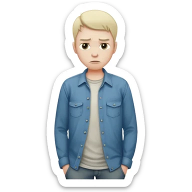 A sad man turns his pockets outside out and looks sadly at the camera sticker