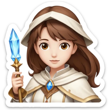Pretty girl brown hair white mage casting freeze sticker