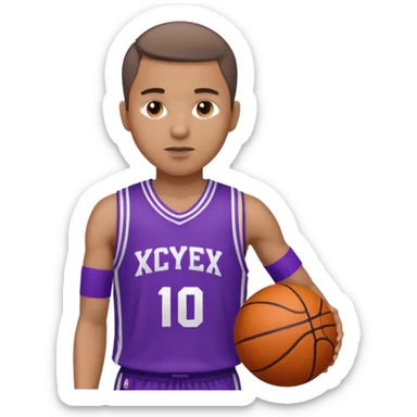 ["Medium skin tone male, short hair, wearing a purple basketball jersey."] sticker