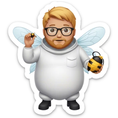 full body plus size bee keeper with light strawberry blonde hair a goatee wearing glasses  sticker