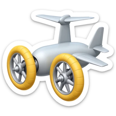 Isometric view of airplane landing gear in emoji style — one inflated, puffy wheel with a strut, soft 3D look, rounded shapes, clean and cartoon-like sticker
