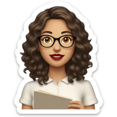 young-woman-with-glasses-and-red-lipstick-and-medium-length-wavy-brunette-hair-holding-a-book sticker