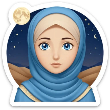 Turkish beautiful finish Konya girl blue eyes with moon hijab dress and watching the moonlight sky on the ground  sticker