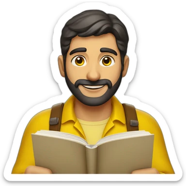 Armenian men with the yellow clothes reading book and looking at camera and smiling  sticker