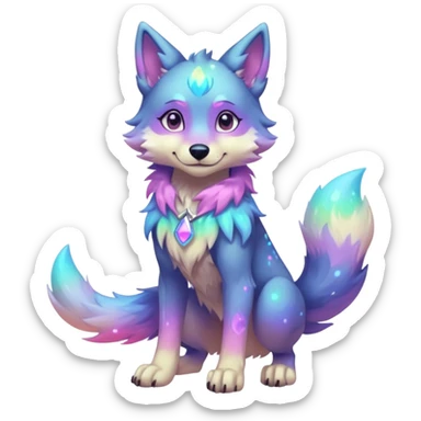 anthropomorphic anthro kawaii cute colorful shiny pastel nebula furry wolf-fursona furry  (2 legs, 2 arms) (full body) (shoulder bust) (half body) sticker