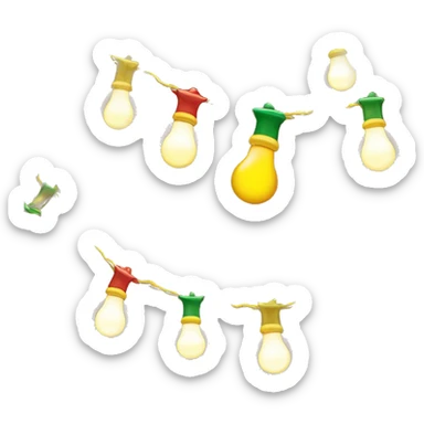 garlands with small bulbs emitting warm light. The light bulbs are multicolored (red, green, yellow) or in one golden tone. The garland should look bright and festive sticker