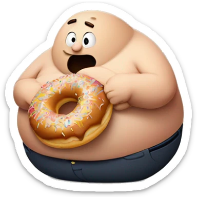 fat man balancing a donut on his stomach sticker