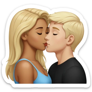 Mixed girl and white boy with blonde hair kissing  sticker