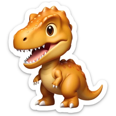 Cinematic Cute T-rex Portrait Emoji, Head tilted playfully with a big, endearing smile, featuring a compact, fierce yet friendly form with a massive head, tiny arms, and sparkling, mischievous eyes, Simplified yet irresistibly adorable features, highly detailed, glowing with a warm, inviting prehistoric glow, high shine, affectionate and lively, stylized with a touch of whimsical dinosaur charm, soft glowing outline, capturing the essence of a mischievous yet lovable T-rex that seems as if it could stomp out of the screen into your heart! sticker