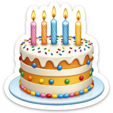 colorful birthday cake with lit candles and decorations sticker