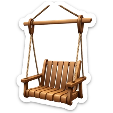 iOS-style 3D emoji: a wooden swing hanging from two ropes, suspended in mid-air, with soft shadows and glossy highlights sticker