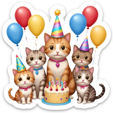 3 cats and a kitten at a birthday party sticker