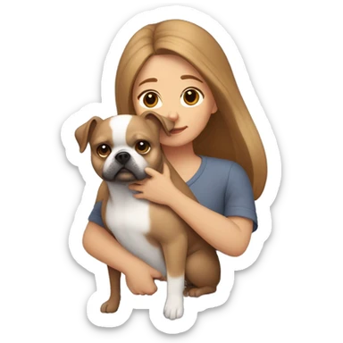 light brown hair woman hugging two dogs: in one arm a pomeranian and in the other a dark gray french bulldog sticker