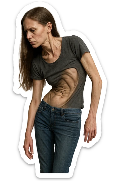 fai immagine identica ma di una donna con capelli lunghi, iperrealistico 4k, postura storta con spina dorsale storta sticker