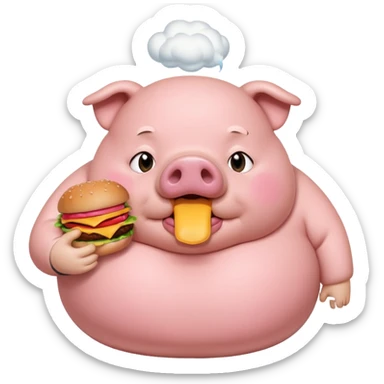 fat obese pig eating burger with fart cloud surrounding around it sticker