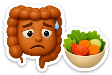 EMOJI STILE IPHONE DI UN INTESTINO UMANO ANATOMICO CHE GUARDA UN INSALATA CON ESPRESSIONE TRISTE E RASSEGNATA IN VOLTO: SOFFRE LA FAME PERCHé è A DIETA, FAGLI ANCHE LA PARTE BIANCA DEGLI OCCHI, NON SOLO LE PUPILLE, IPERREALISTICO 4K sticker