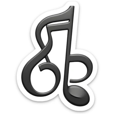 single musical note emoji, deep matte black metal material, smooth rounded geometry sticker
