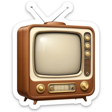 Vintage television from the 1960s with wooden cabinet, antenna, and round dials sticker
