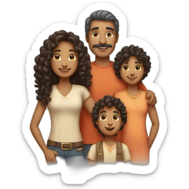 indian family with one dad and one son straight hair and one mom and one daughter curly hair sticker