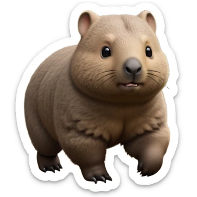 cinematic-wombat-realistic-full-body-waddling-emoji,-stout-muscular-frame-covered-in-coarse-brown-fur,-short-powerful-legs-trotting-determinedly-through-bushland,-round-dark-eyes-filled-with-calm-confidence,-tiny-rounded-ears-twitching-slightly,-strong-digging-claws-visible-on-sturdy-paws,-simplified-yet-realistic-focused-features,-highly-detailed,-glowing-with-a-subtle-earthy-glow sticker
