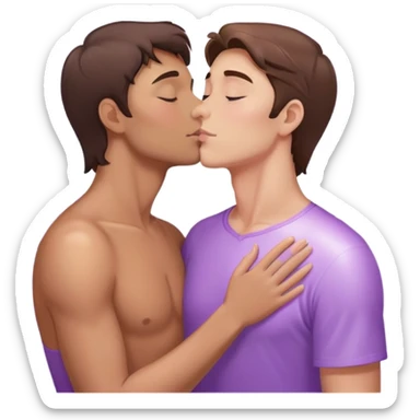 White brunette human man with rays of light Heart kisses a pastel purple angel woman sticker