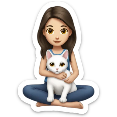 brunette girl with a white cat on her lap sticker
