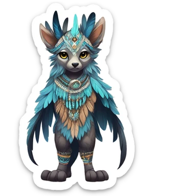 cute cool edgy ethereal l epic tribal fantasy animal fursona Fionbri creature by griffsnuff & LiLaiRa & Falvie with exotic colors with intricate patterns and feathers and headdress and necklace full body sticker