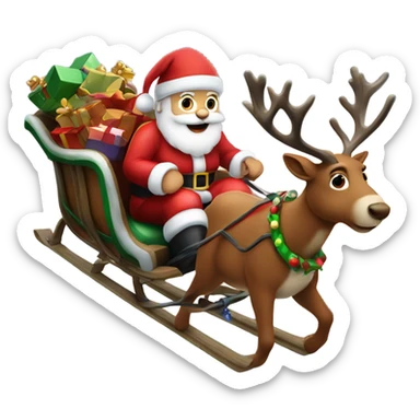 Santa in the sled with his reindeer pulled him in the night sky sticker