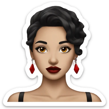 Pale black haired girl with black tattoos on body wearing red lipstick  sticker