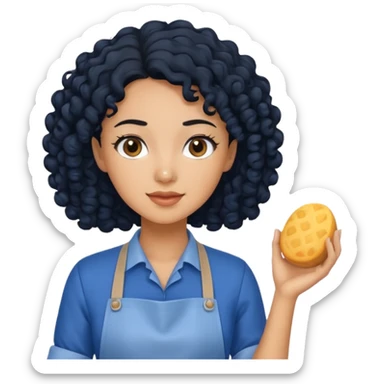 woman with curly black hair in blue apron sticker