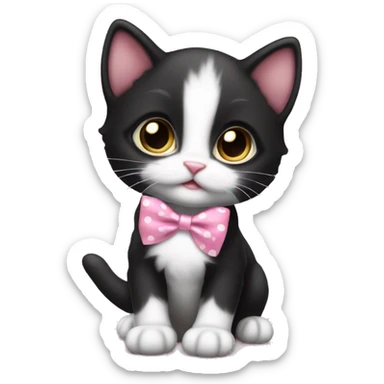 Baby Full body Tuxedo kitten with a pink polka dot ribbon Hazel eyes sticker